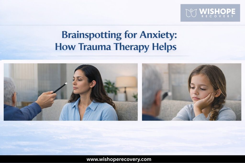 Brainspotting therapy session helping a patient process trauma and anxiety with therapist guidance