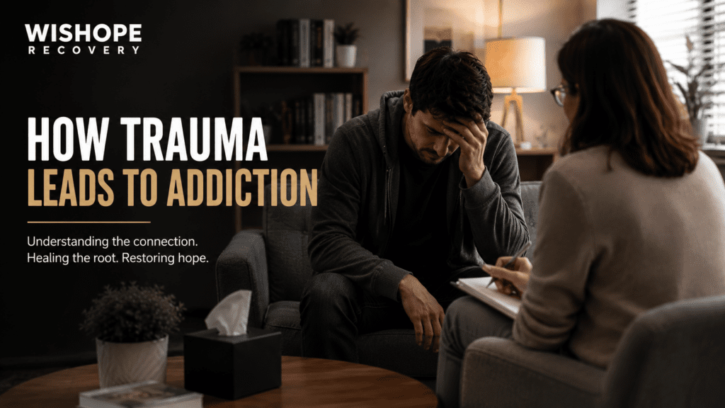 Professional therapy session showing emotional trauma and addiction recovery counseling at WisHope Recovery
