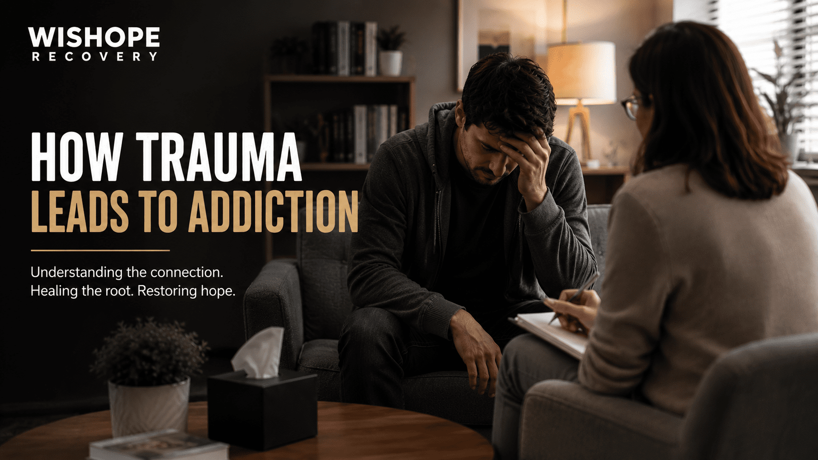 Professional therapy session showing emotional trauma and addiction recovery counseling at WisHope Recovery