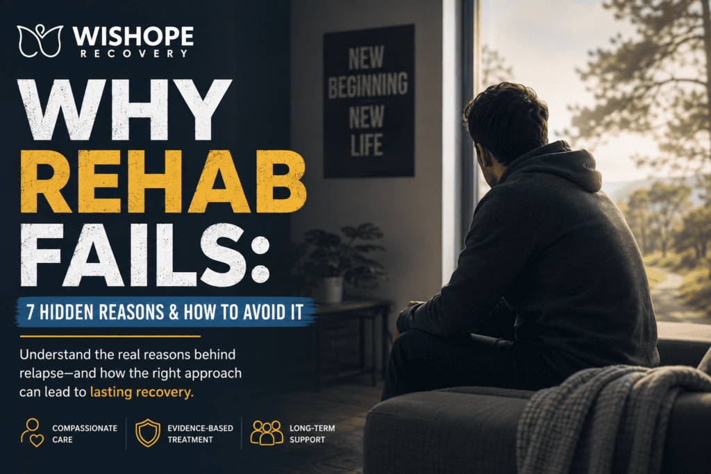 Why rehab fails featured image showing addiction recovery challenges, relapse prevention, and mental health support